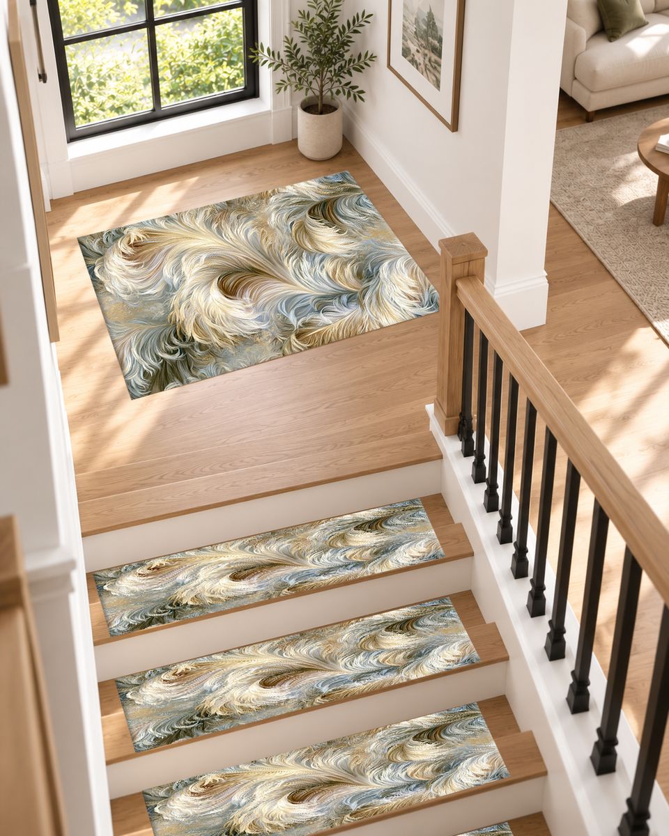 Ivory Feather Swirl non-slip stair mat