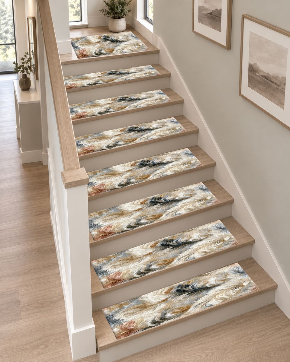 White and Gray Fluffy Fur non-slip stair mat