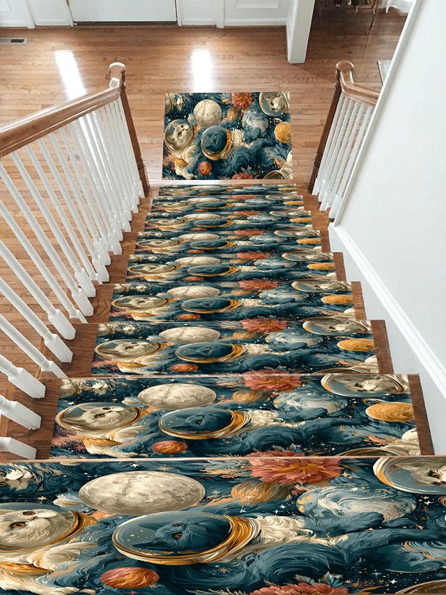 Space Cats and Planets non-slip stair mat