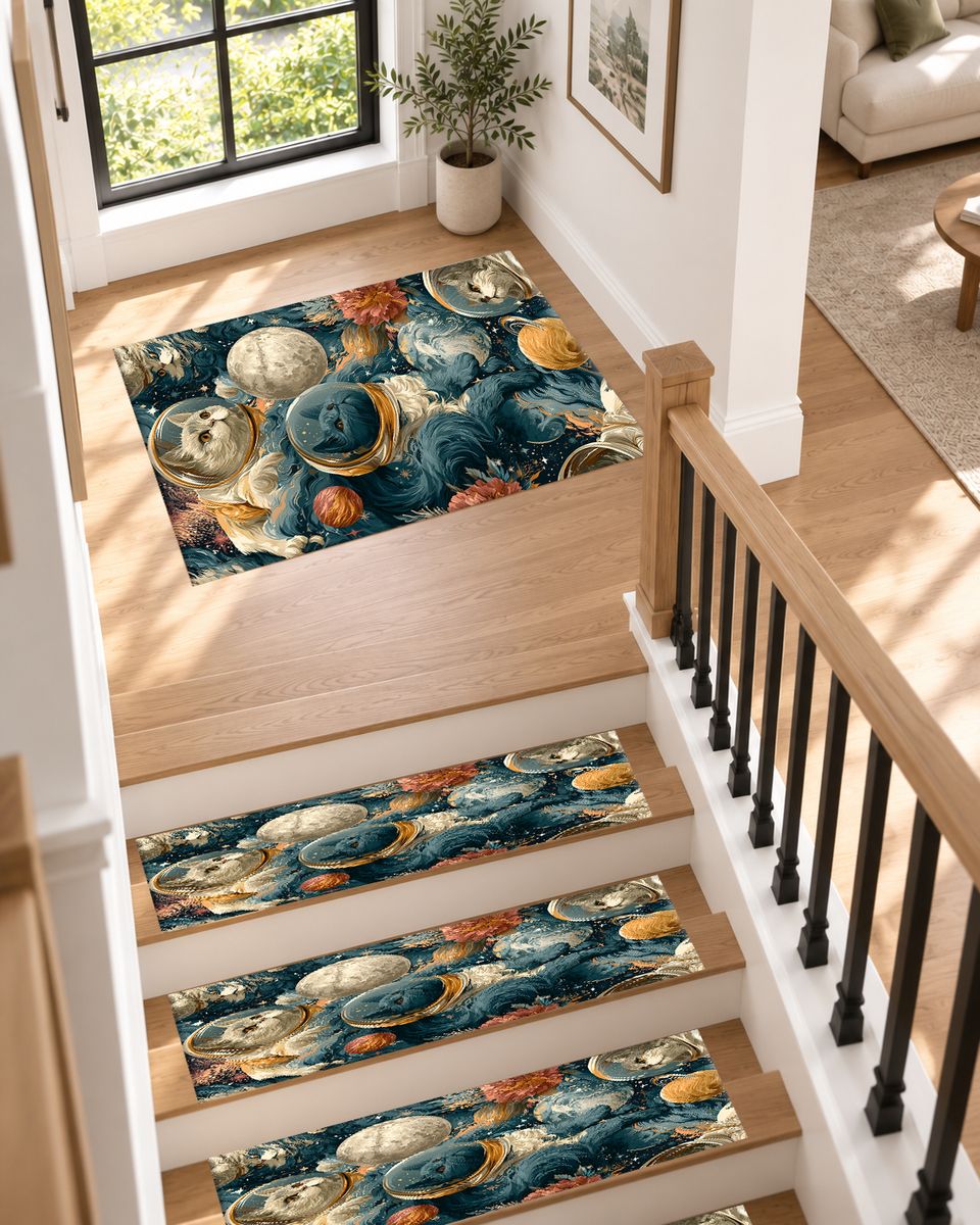 Space Cats and Planets non-slip stair mat