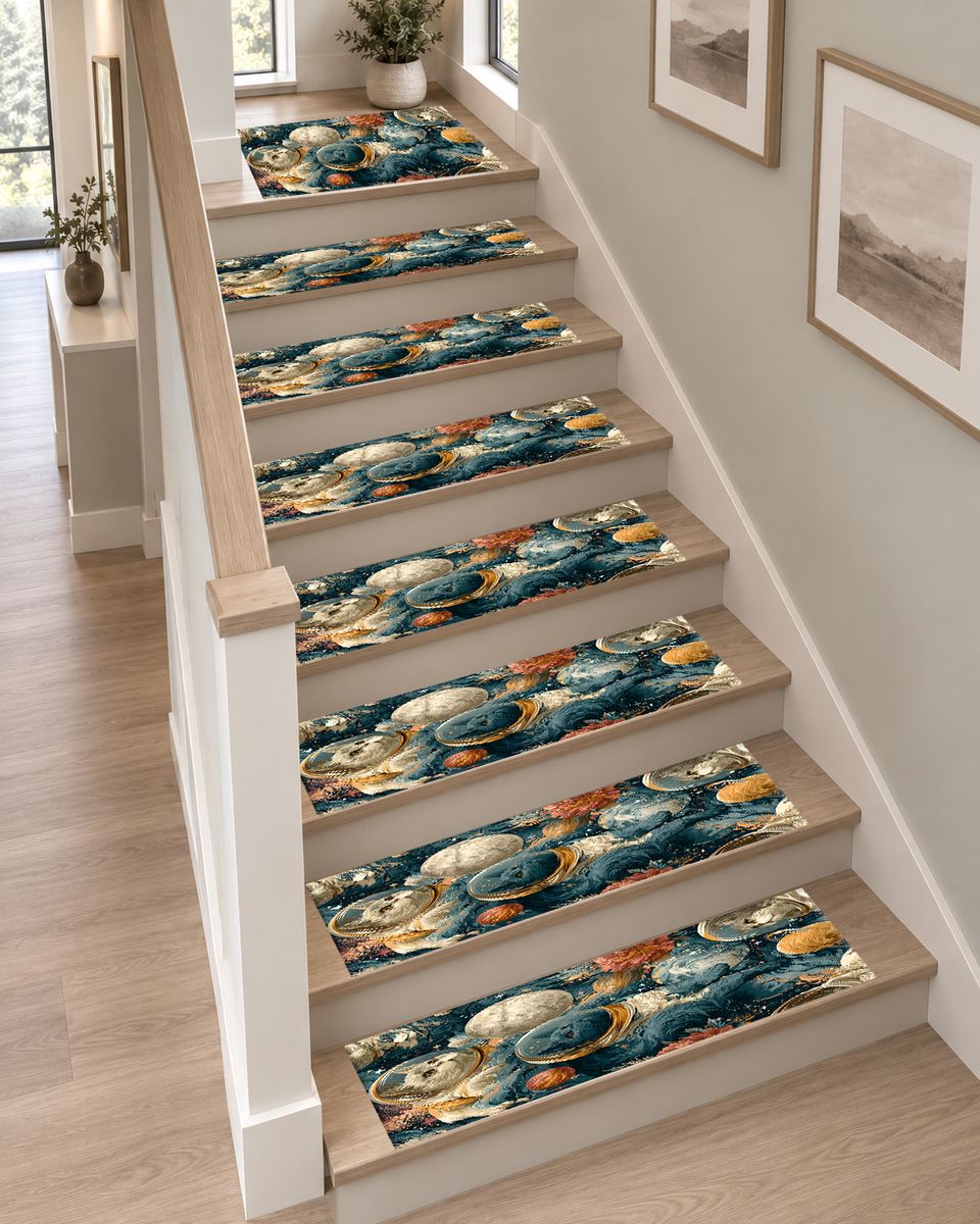 Space Cats and Planets non-slip stair mat