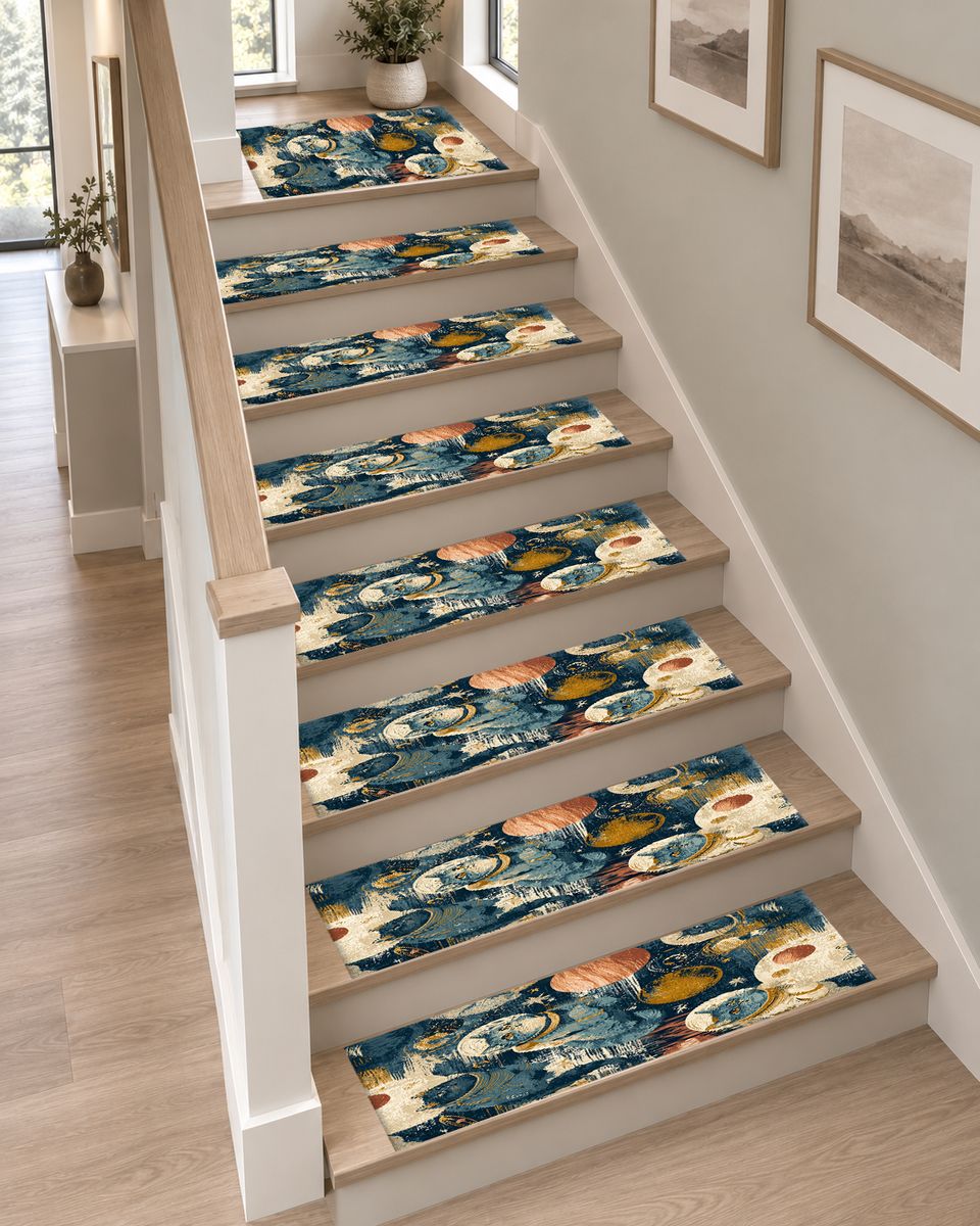Astronaut Cats in Galaxy non-slip stair mat