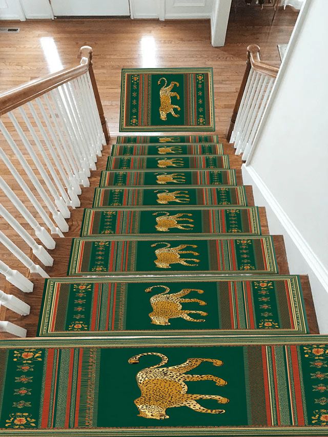 Emerald Walking Leopard Stripe non-slip stair mat