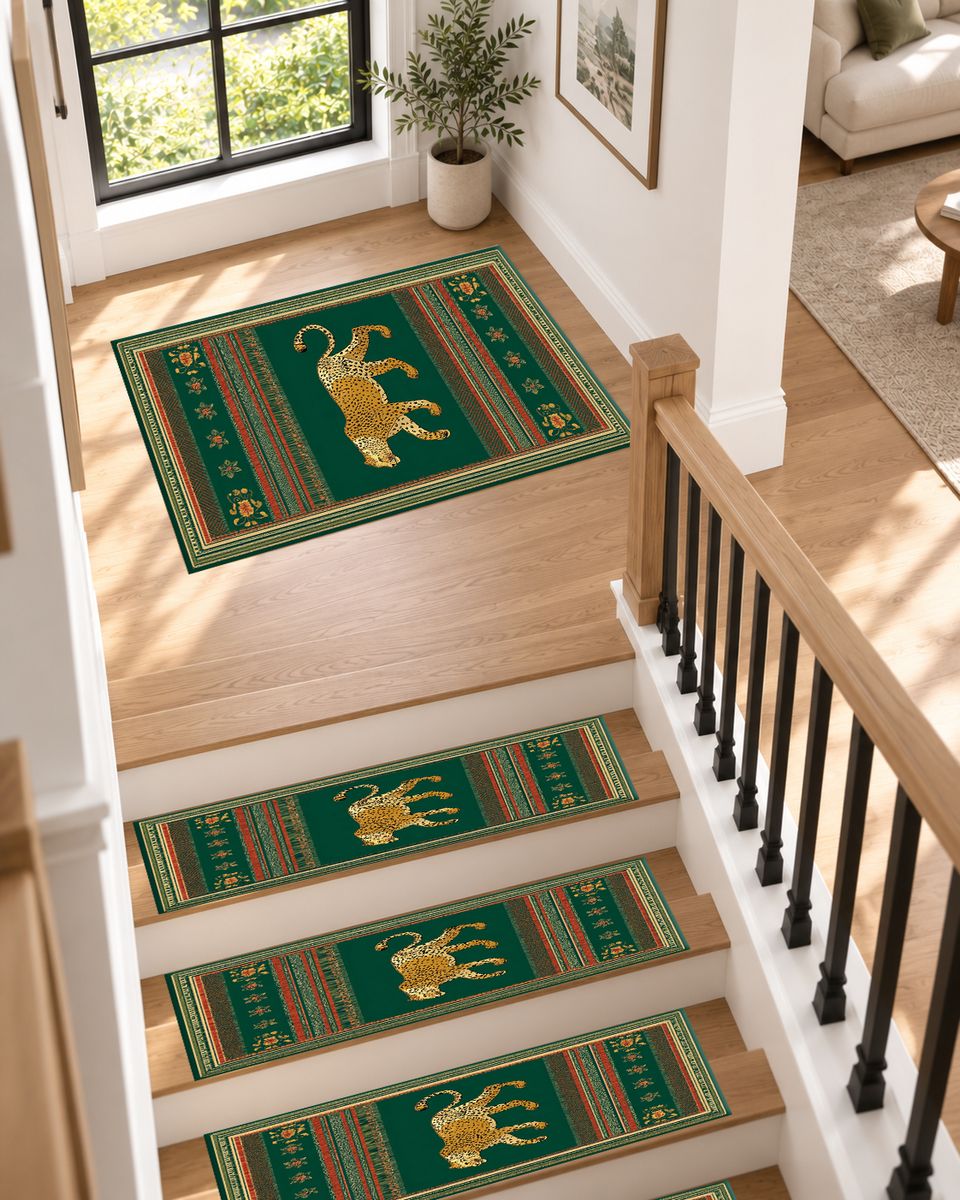 Emerald Walking Leopard Stripe non-slip stair mat
