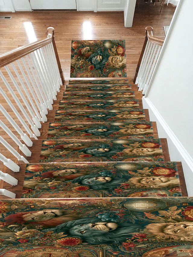 Lions and Roses Tapestry non-slip stair mat