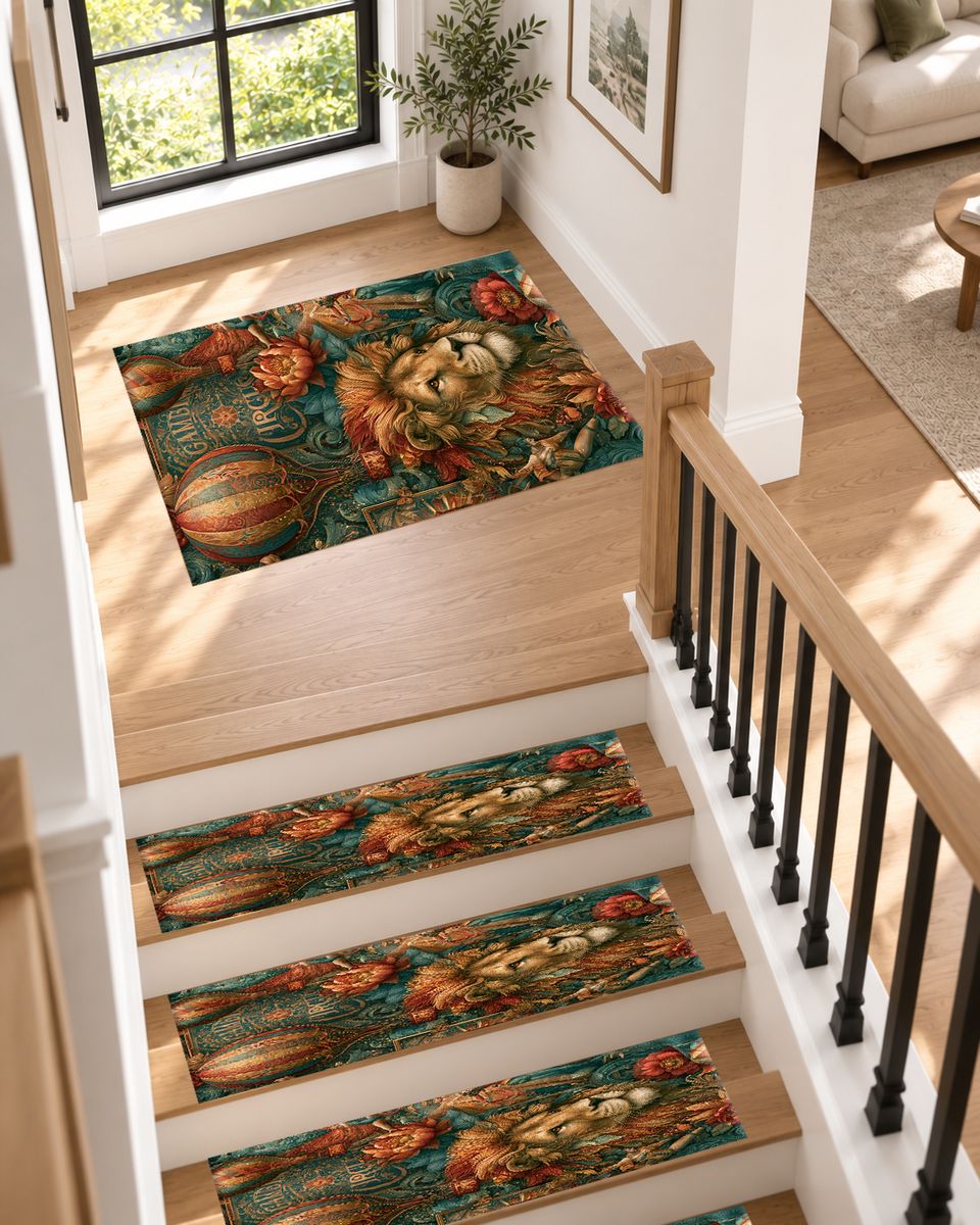 Vintage Circus Lion and Balloons non-slip stair mat