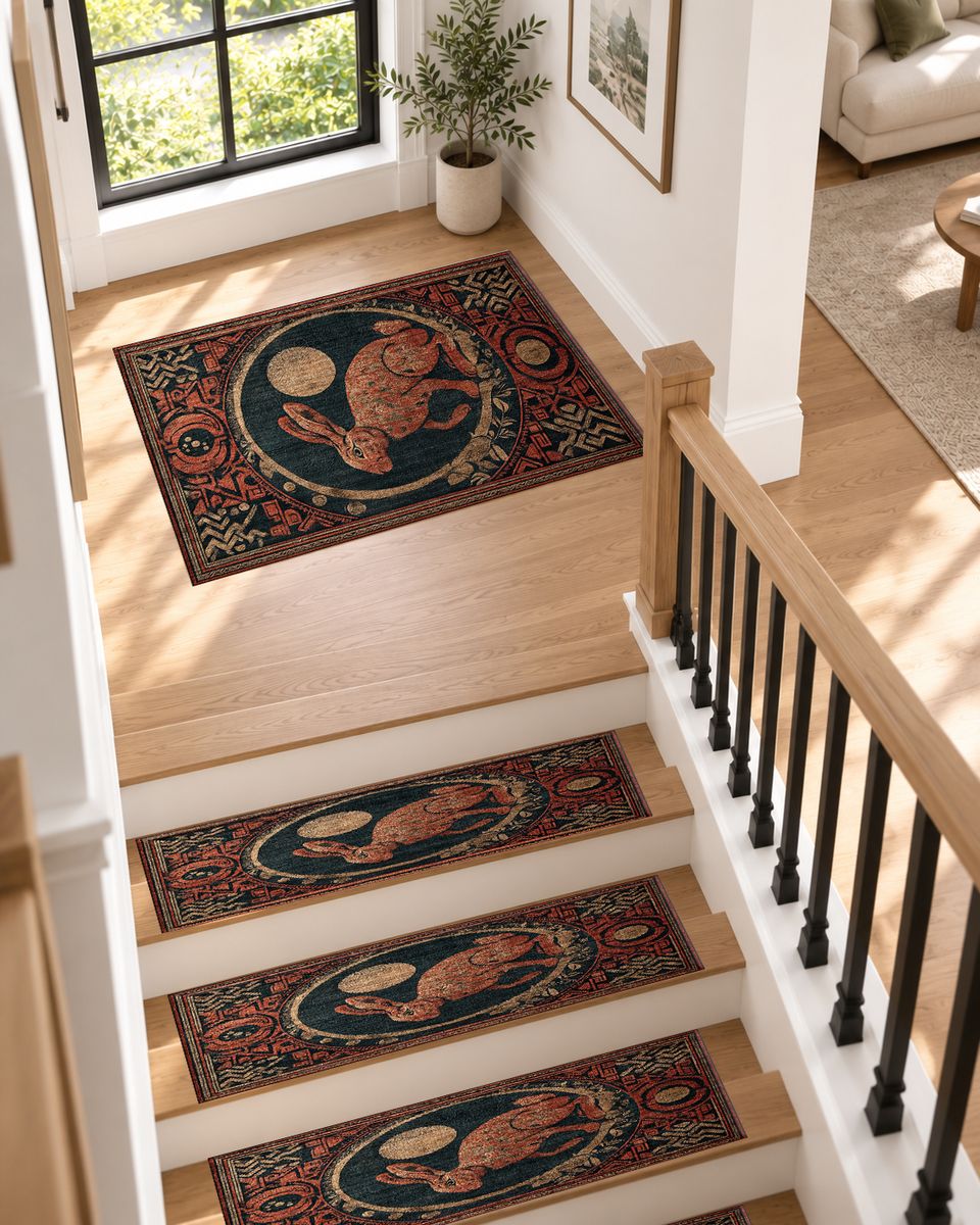 Red Moon Rabbit Folk Medallion non-slip stair mat