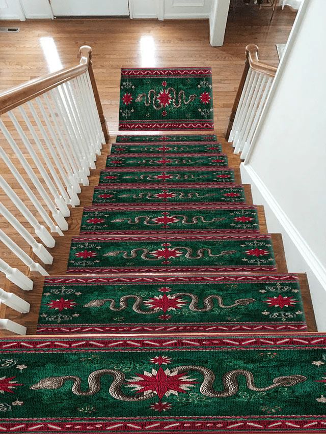 Emerald Snake Folk Border non-slip stair mat