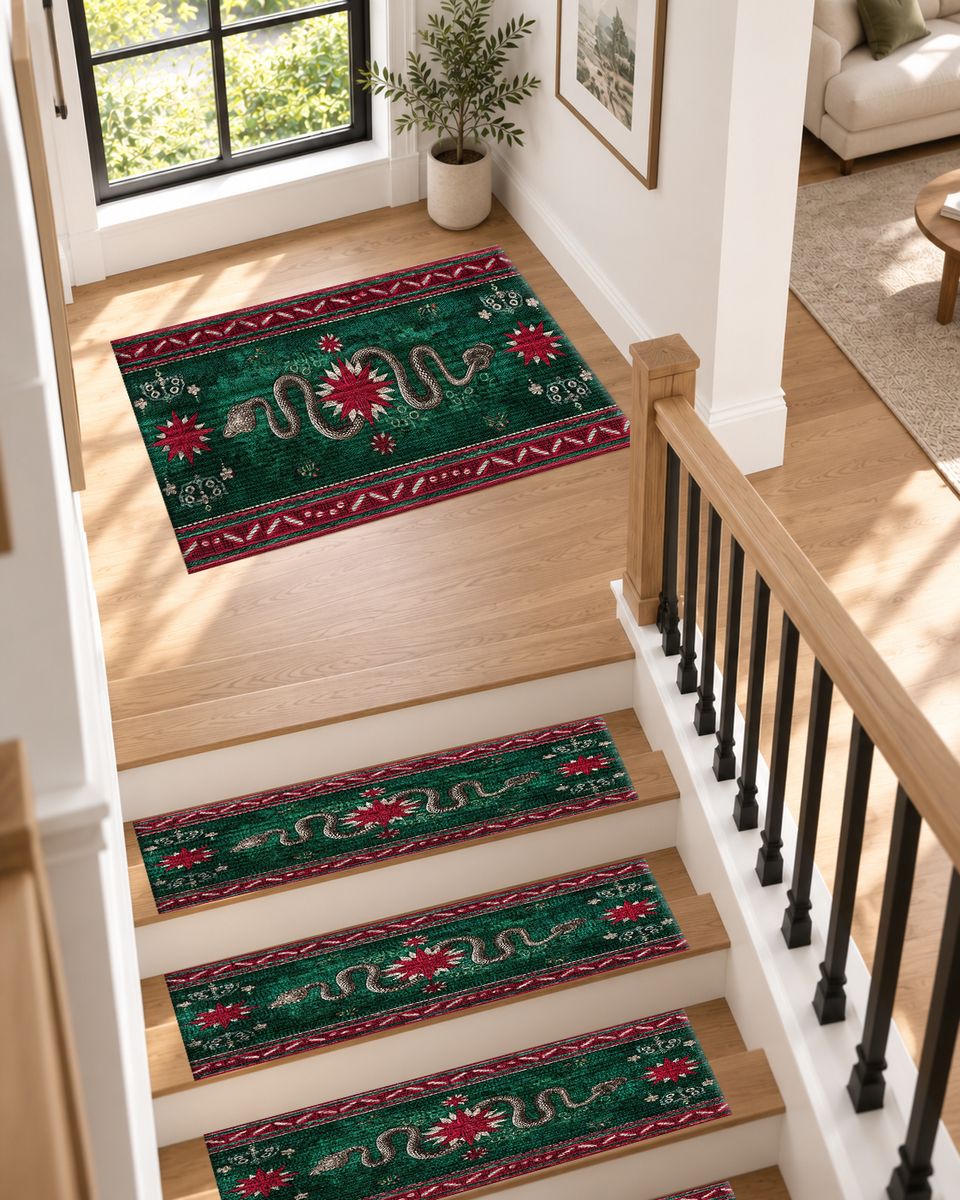 Emerald Snake Folk Border non-slip stair mat