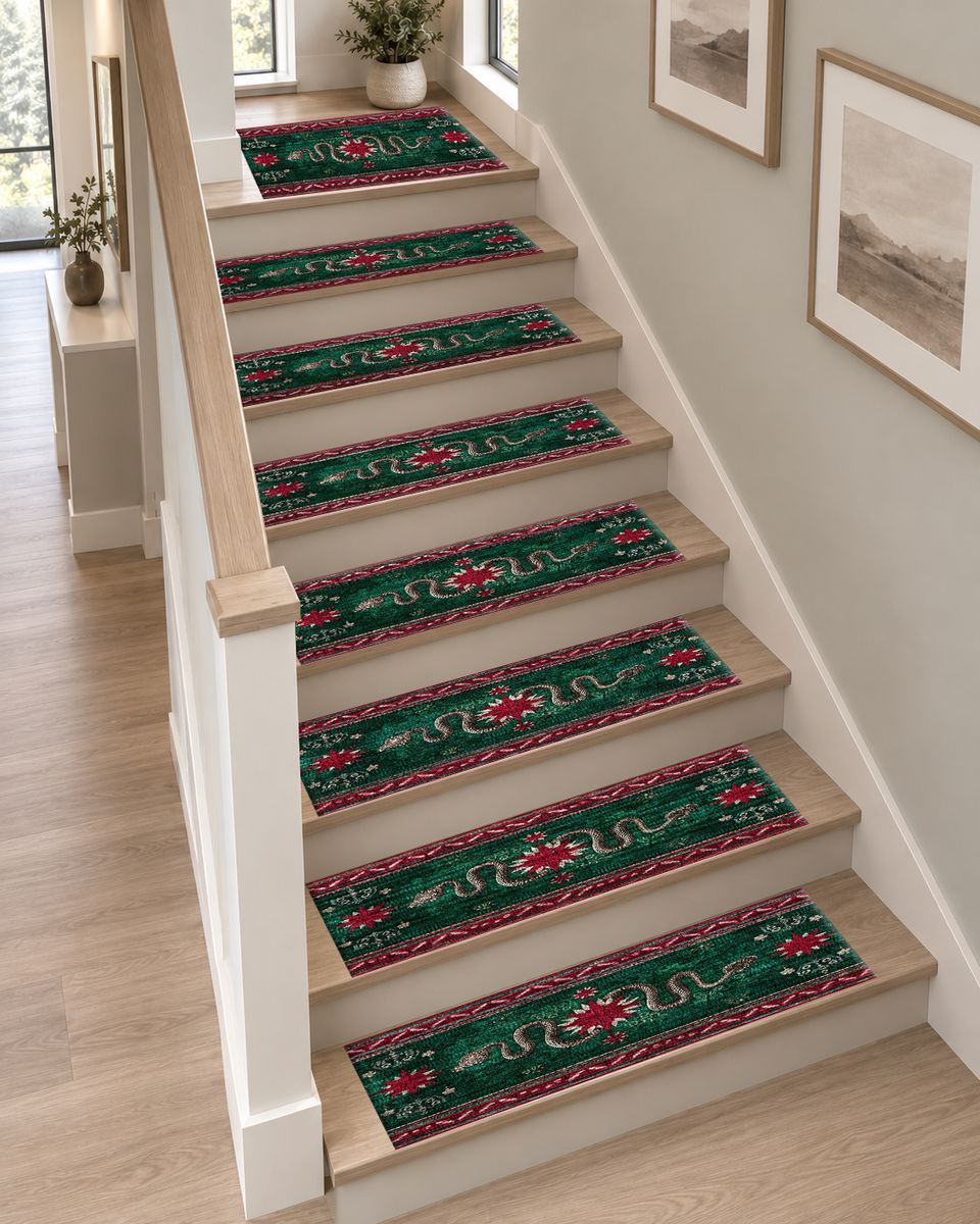 Emerald Snake Folk Border non-slip stair mat