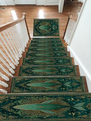 Teal Whale Celestial Medallion Stair Treads, Non-Slip Stair Mat Set