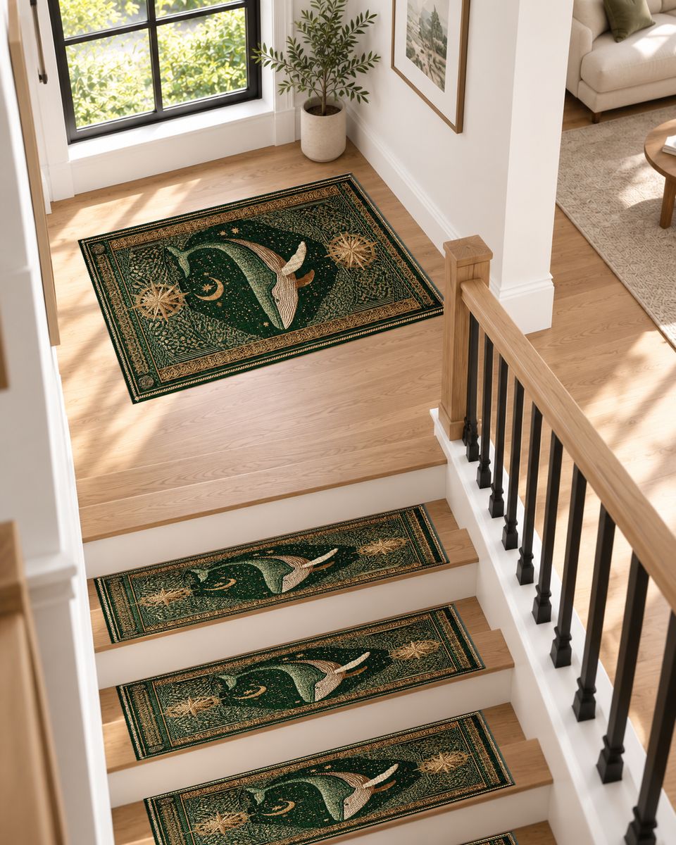 Green Whale Starry Night non-slip stair mat