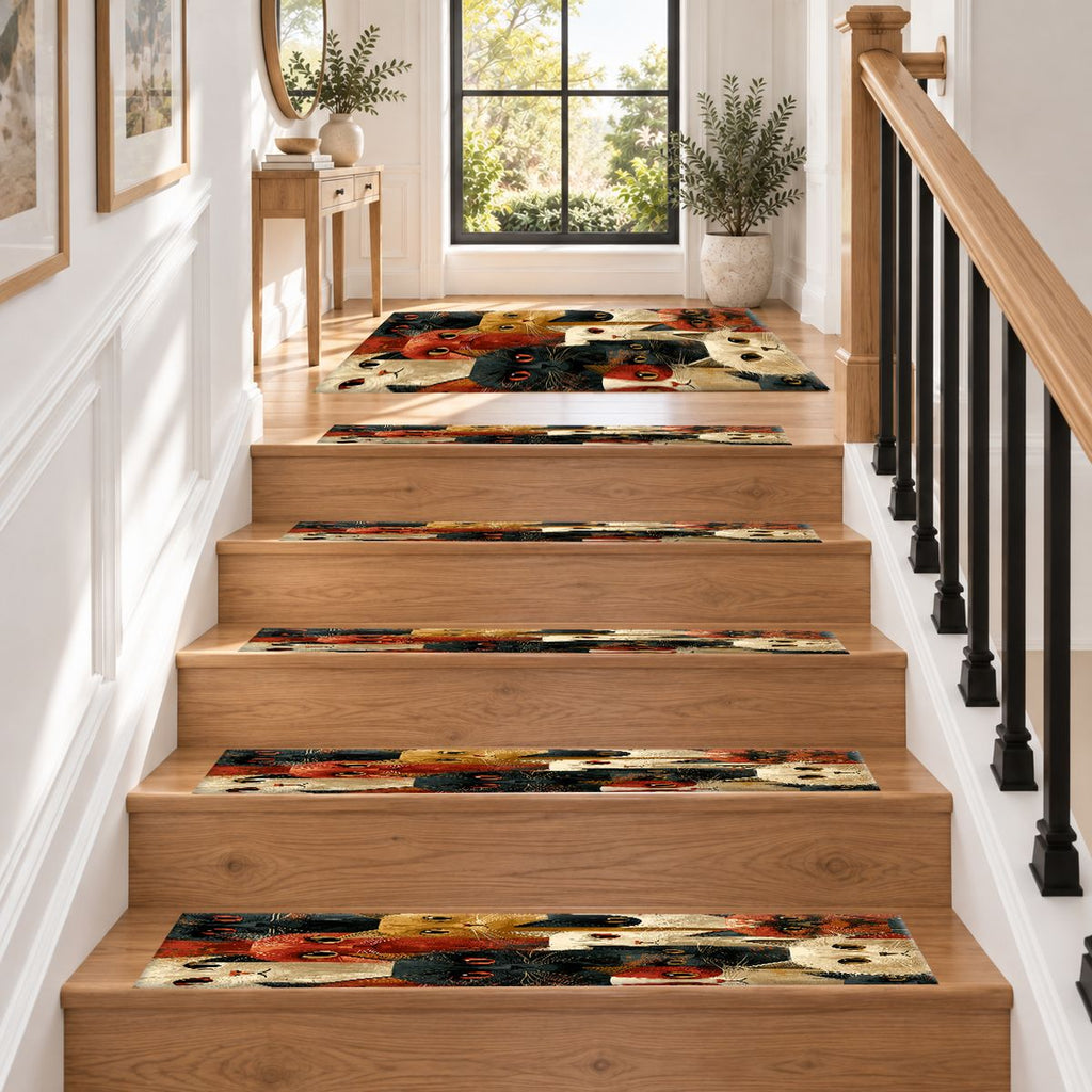 Funny Cat Faces Collage non-slip stair mat