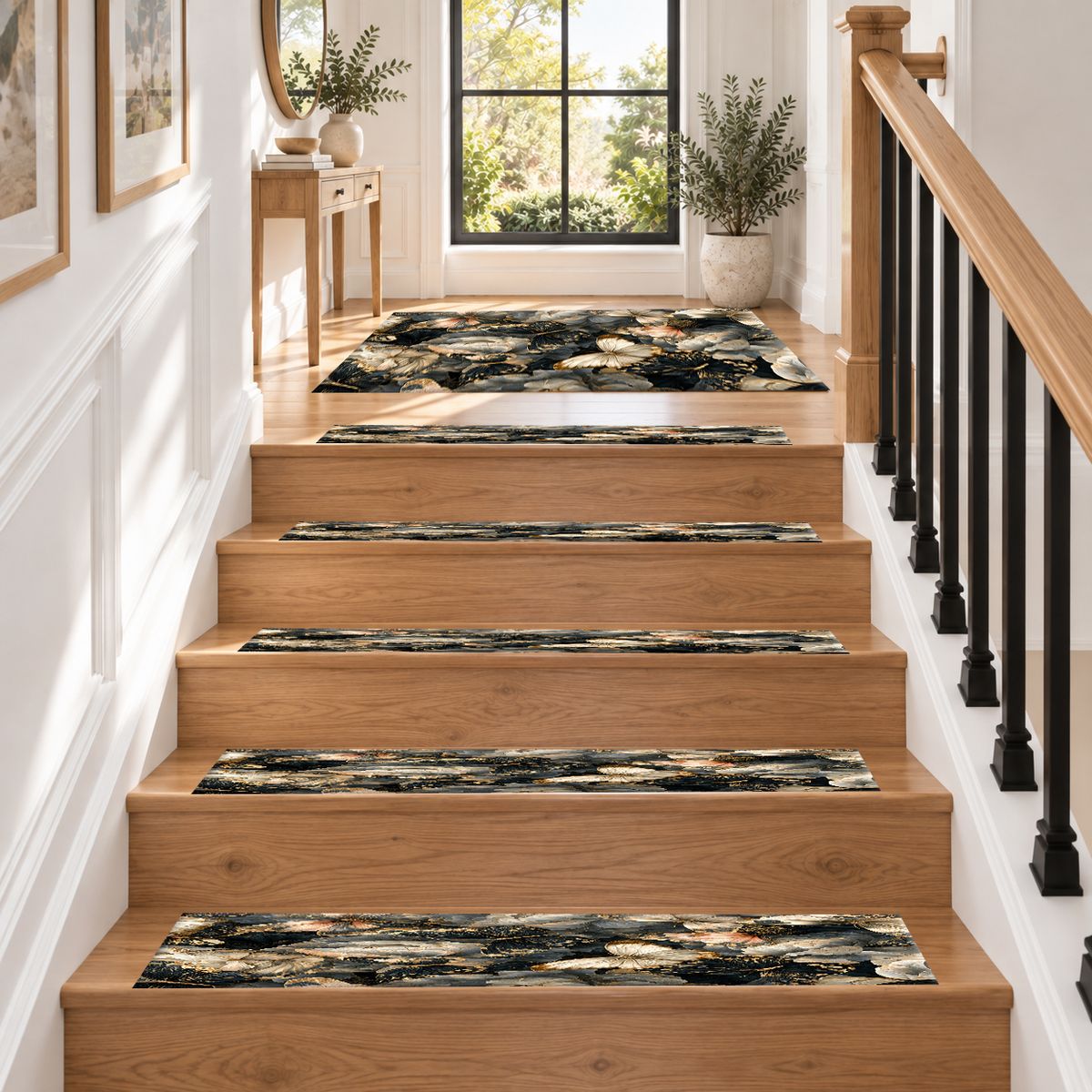 Butterflies and Dark Peonies non-slip stair mat