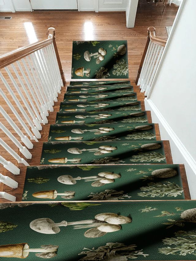 Forest Green Mushroom Botanical non-slip stair mat