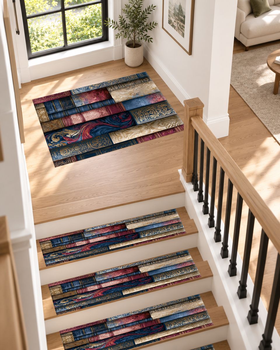 Vintage Marbled Book Spines non-slip stair mat