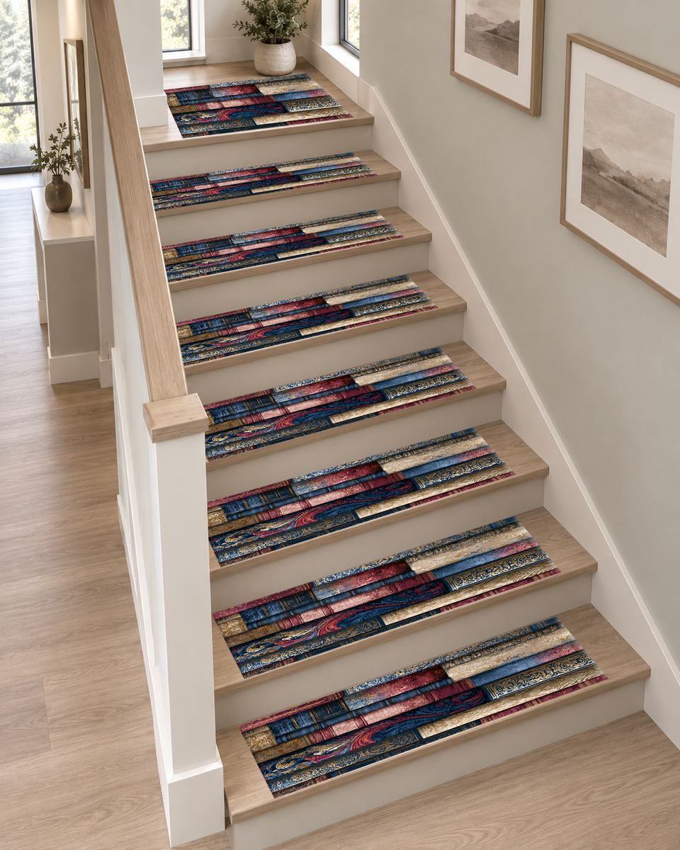 Vintage Marbled Book Spines non-slip stair mat