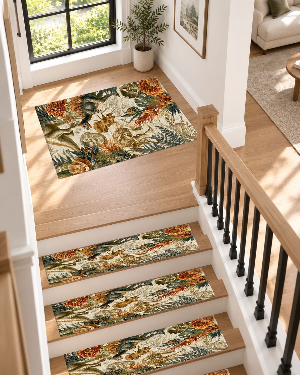 Dinosaur Fossil Botanical non-slip stair mat