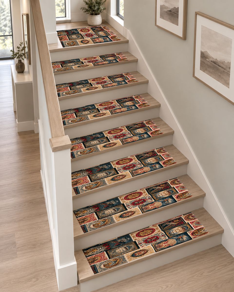 Vintage Ships and Postage Stamps non-slip stair mat