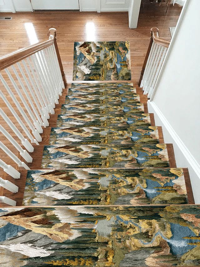 Mountain Lake Landscape Patchwork non-slip stair mat