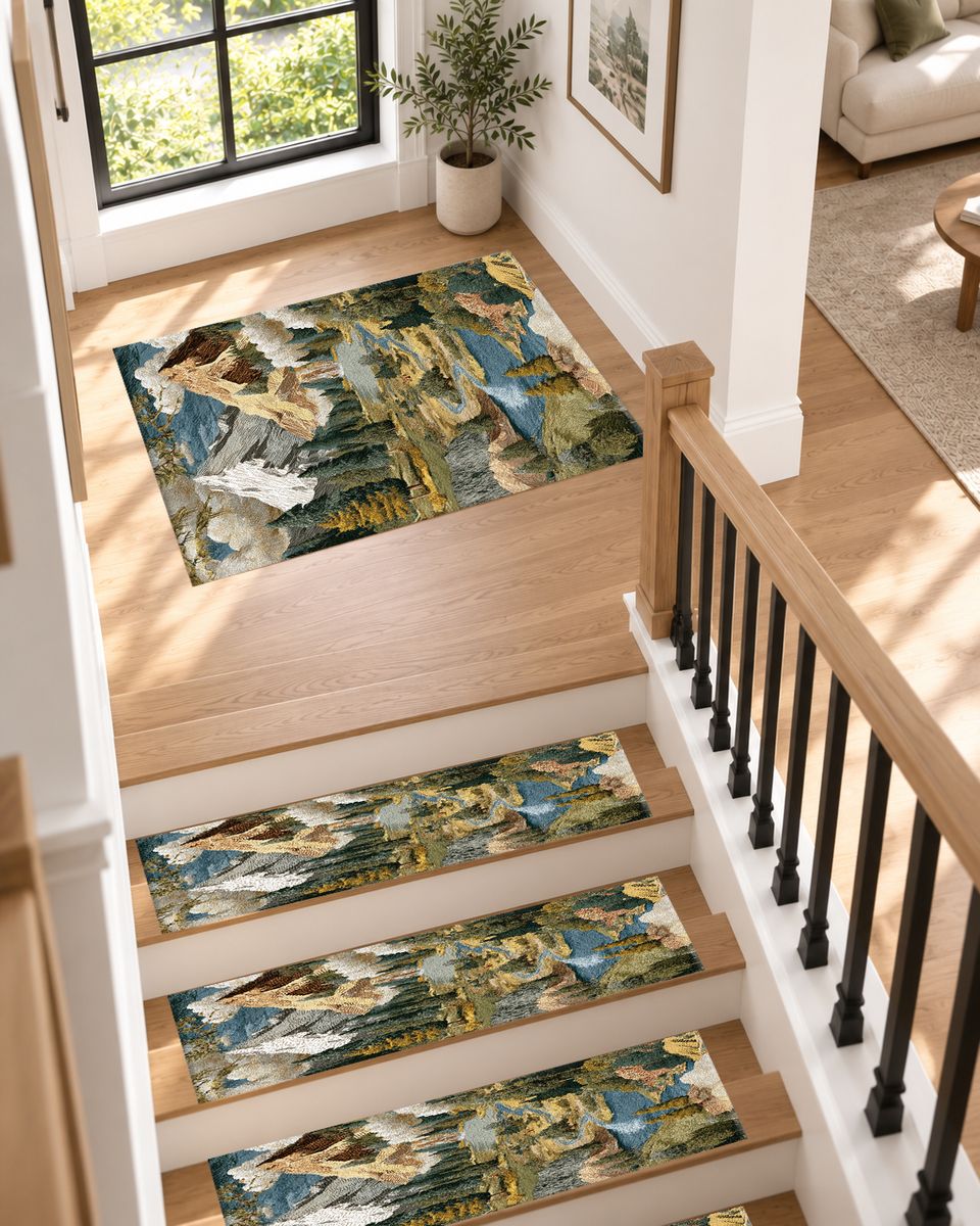 Mountain Lake Landscape Patchwork non-slip stair mat