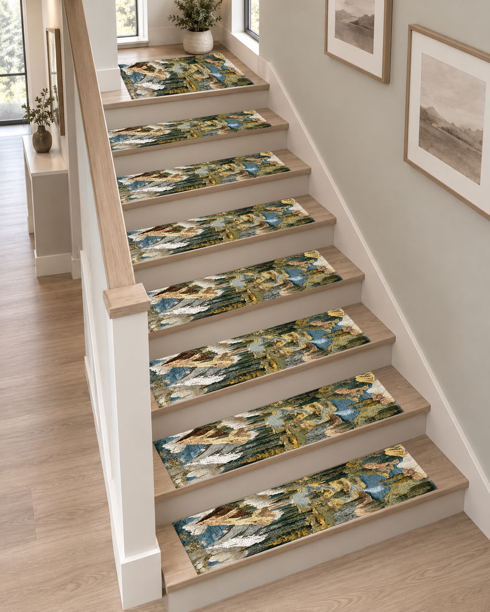 Mountain Lake Landscape Patchwork non-slip stair mat