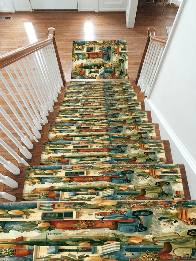 Mediterranean Scooter Street Scene non-slip stair mat