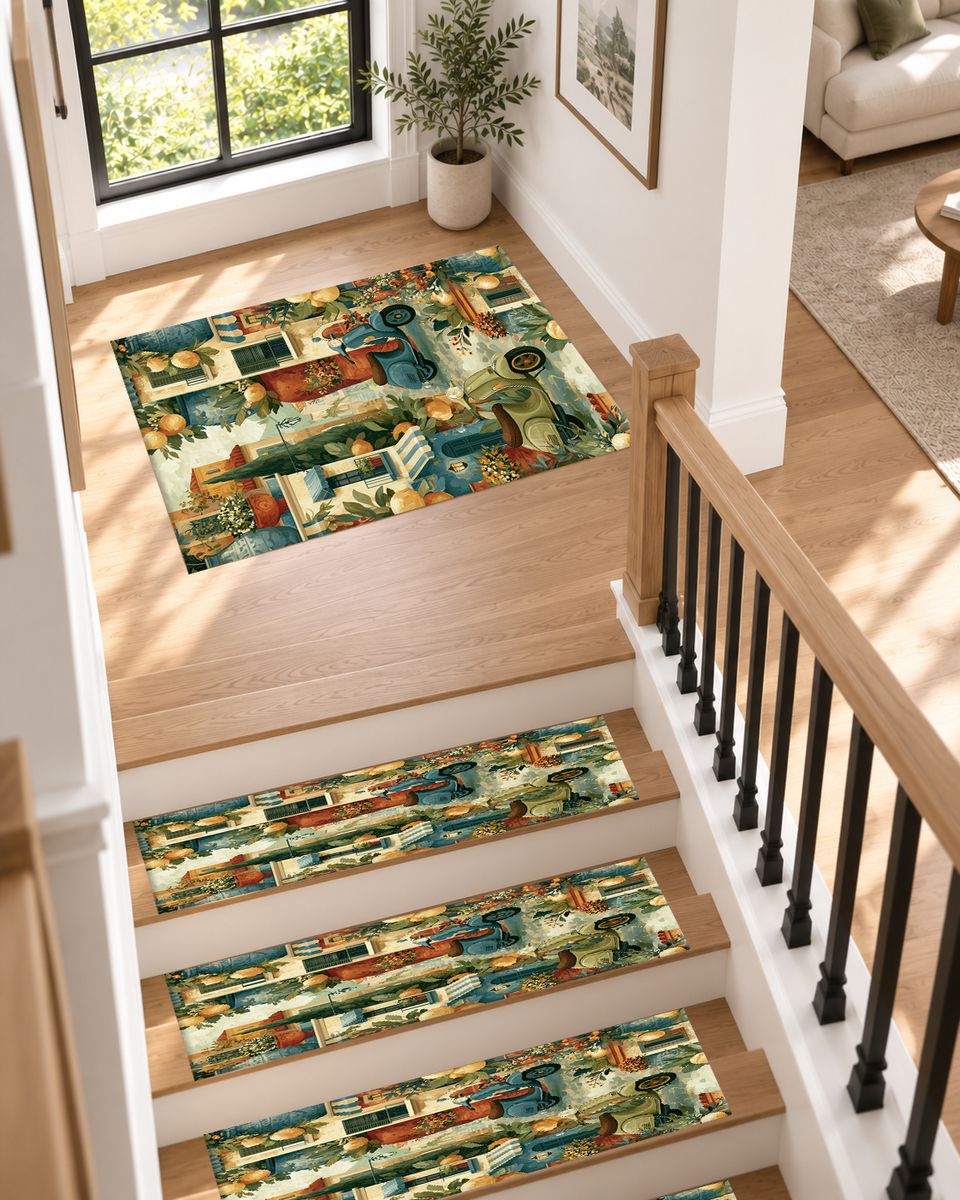 Mediterranean Scooter Street Scene non-slip stair mat