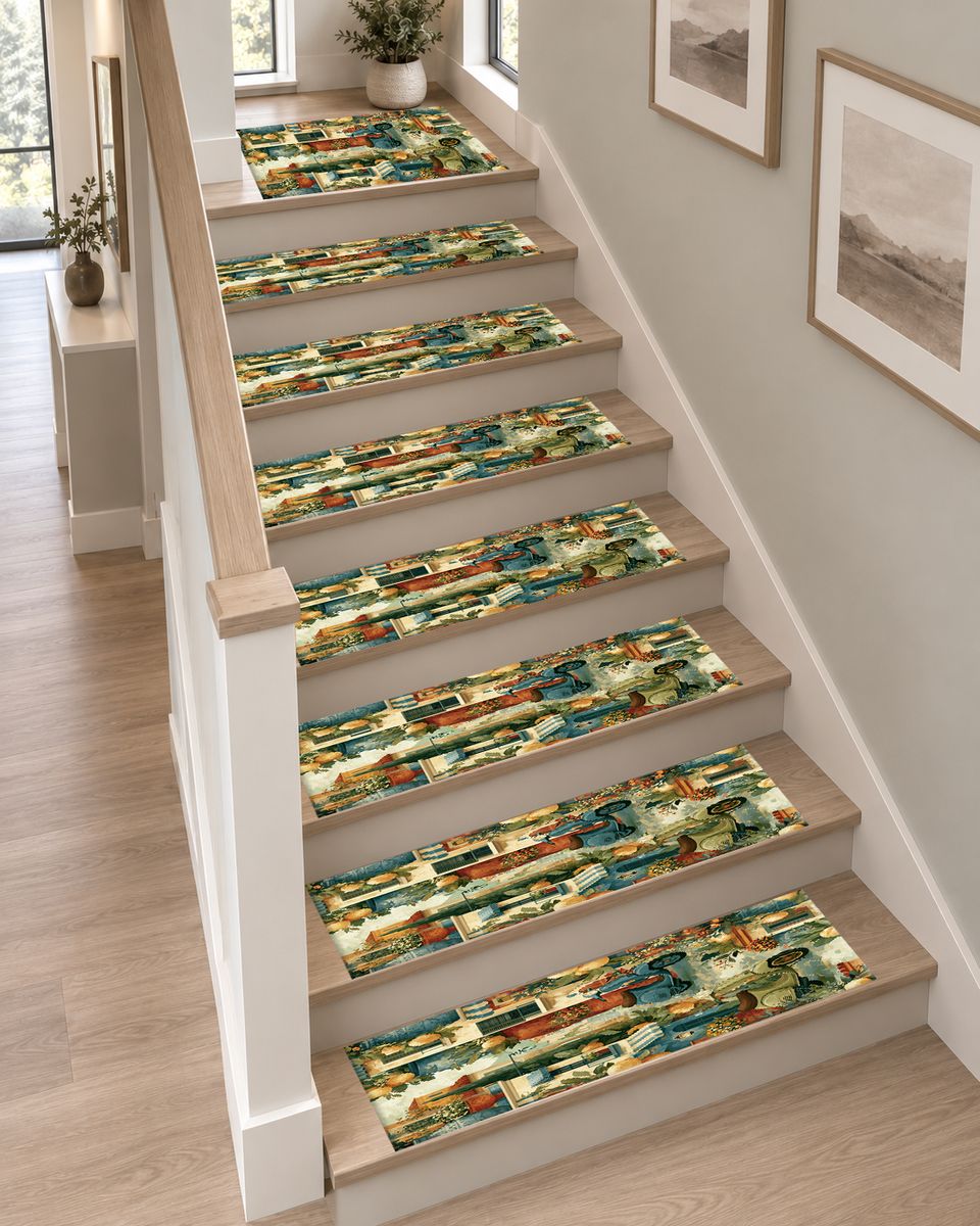 Mediterranean Scooter Street Scene non-slip stair mat