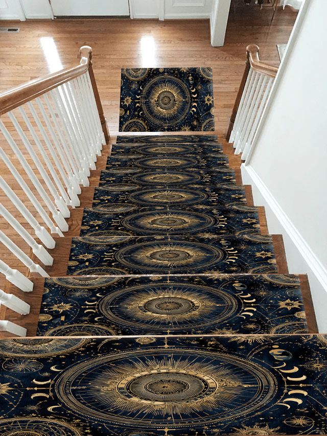 Celestial Sun and Moon Compass non-slip stair mat