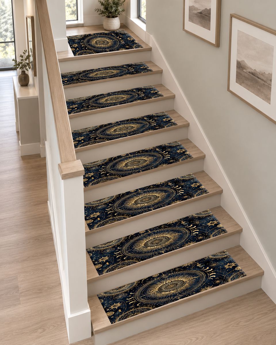 Celestial Sun and Moon Compass non-slip stair mat