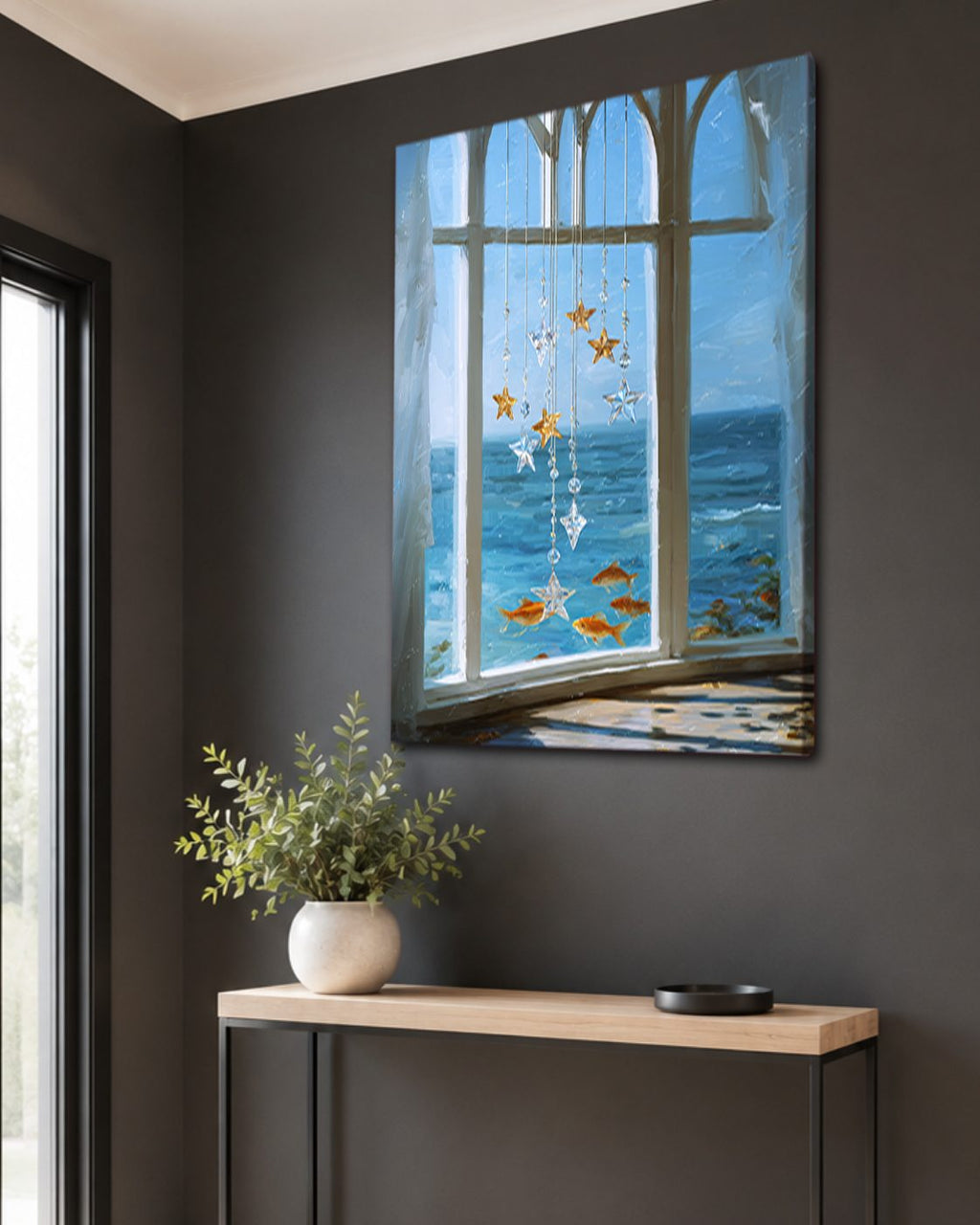 Sea View Window with Starfish canvas wall art, unframed canvas
