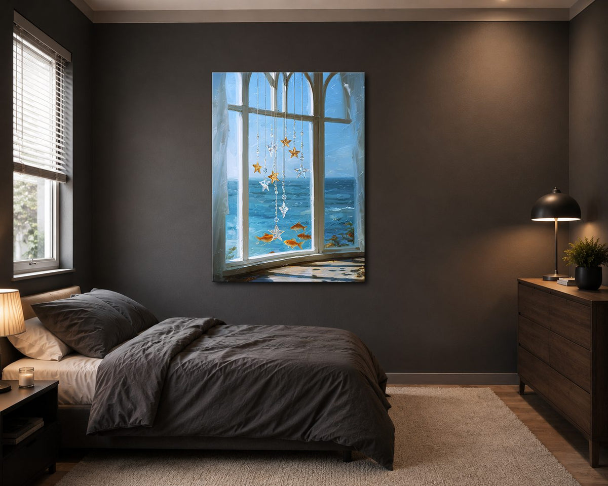 Sea View Window with Starfish canvas wall art, unframed canvas