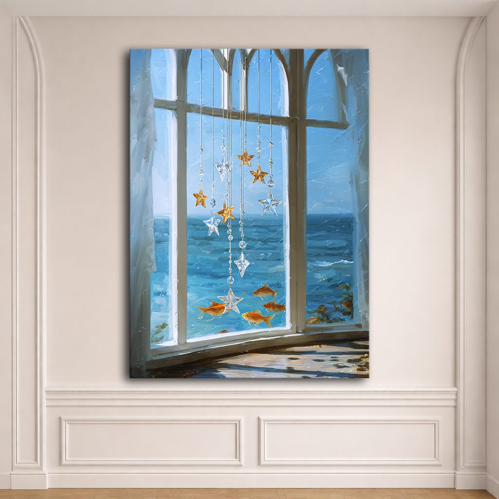 Sea View Window with Starfish canvas wall art, unframed canvas