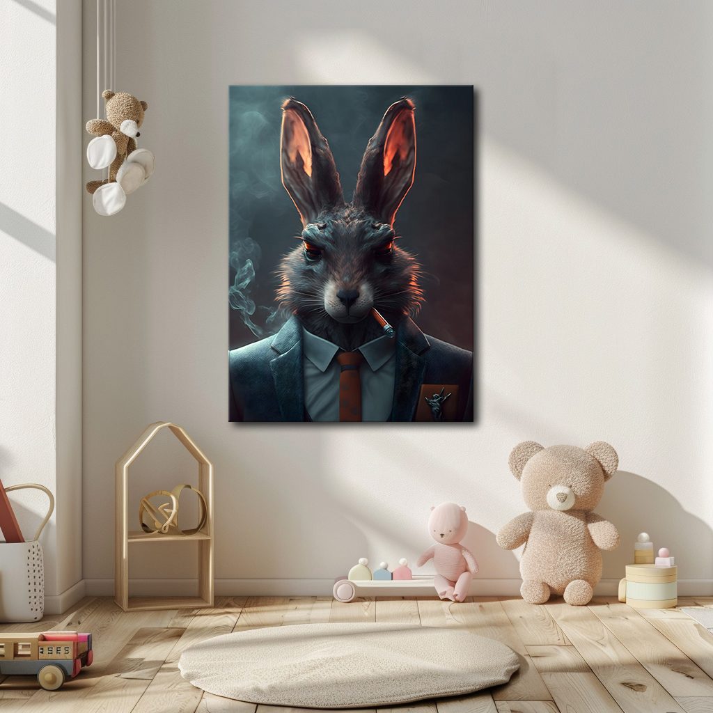 Smoking Rabbit in a Suit canvas wall art, unframed canvas