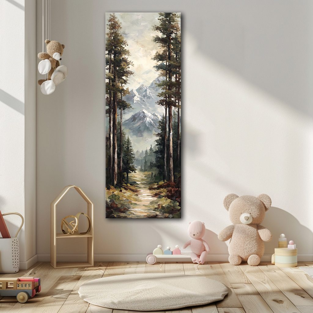 Snowy Mountain Pine Forest Path canvas wall art, unframed canvas