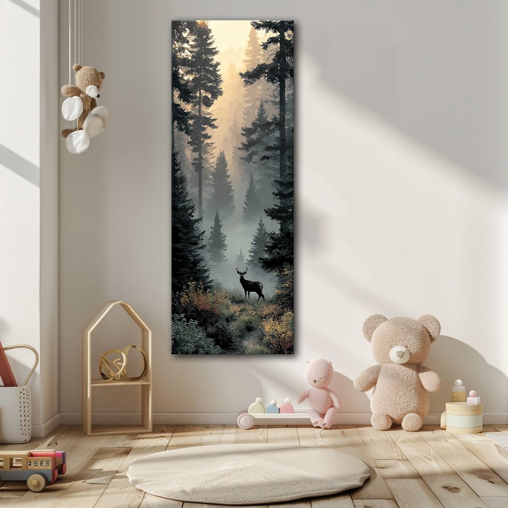 Stag in Foggy Forest canvas wall art, unframed canvas