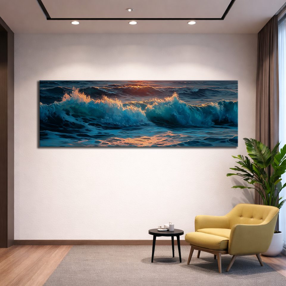 Stormy Ocean Waves at Sunset canvas wall art, unframed canvas