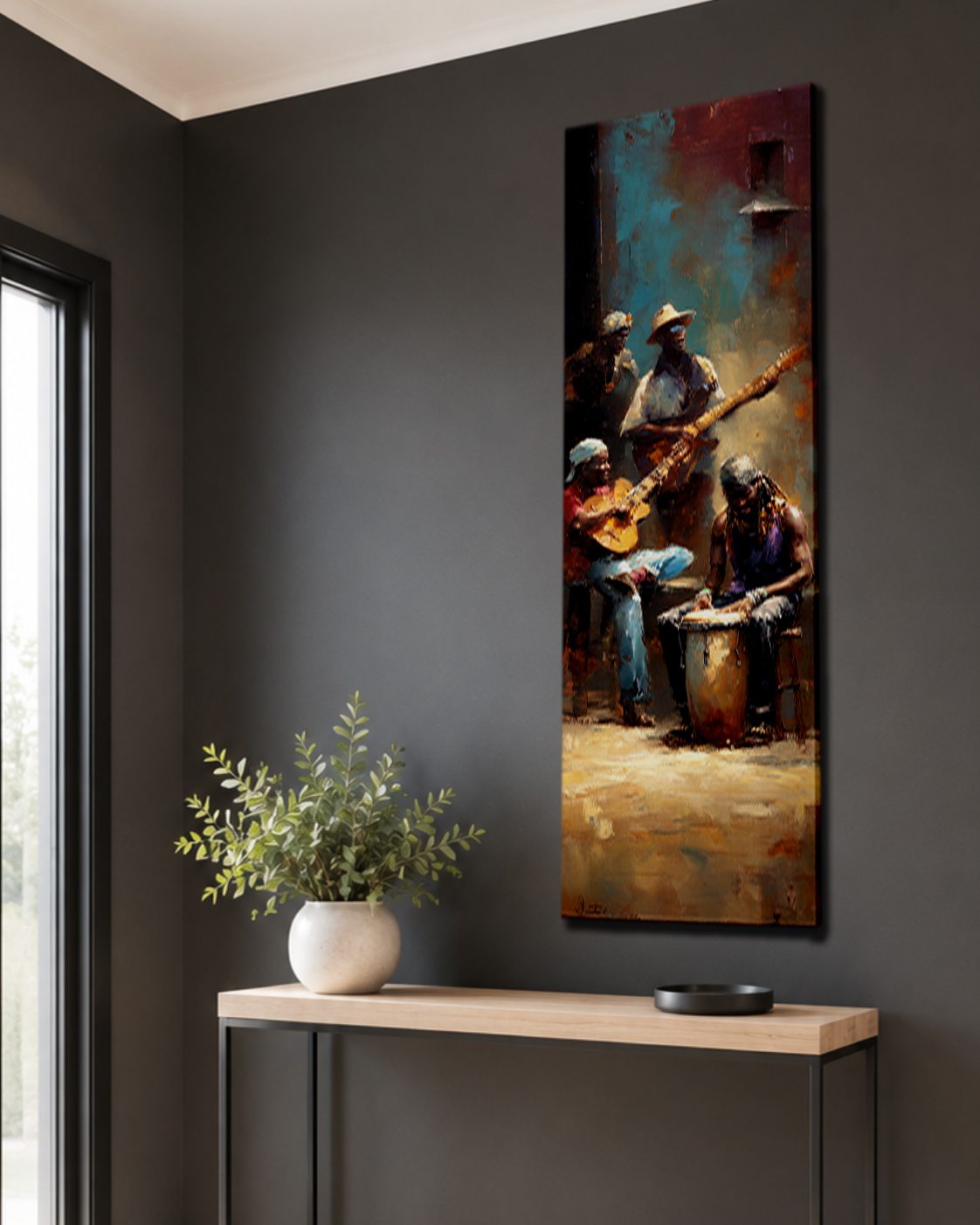 Street Musicians Jazz Night canvas wall art, unframed canvas