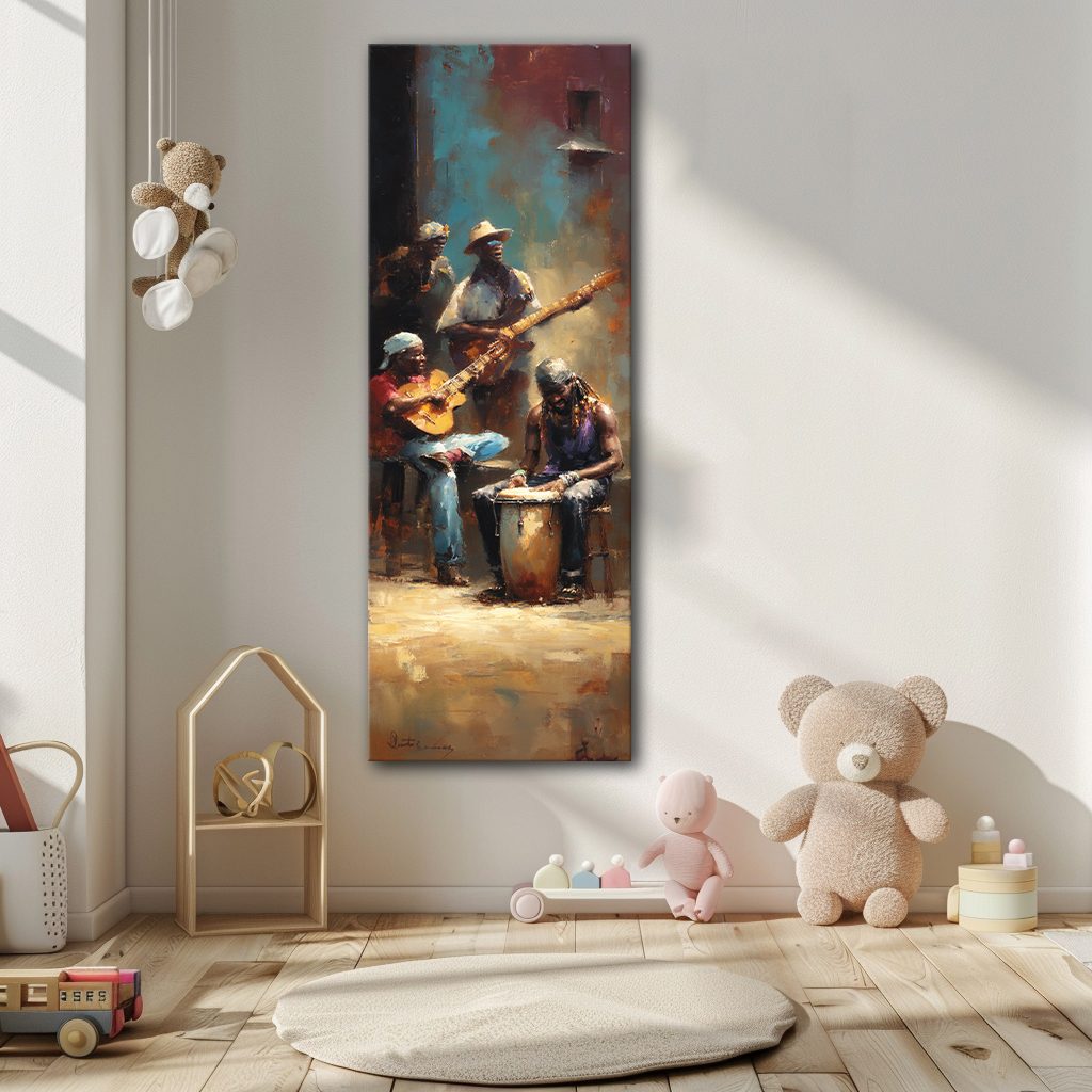 Street Musicians Jazz Night canvas wall art, unframed canvas