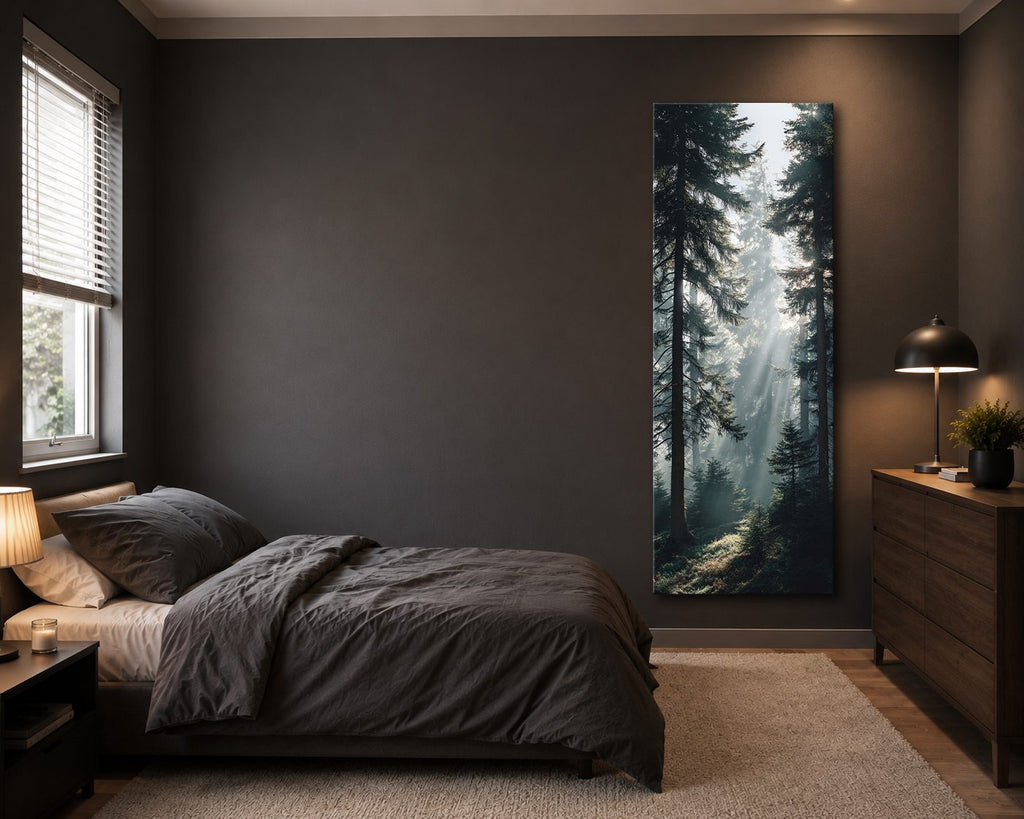 Sunbeams in Pine Forest canvas wall art, unframed canvas