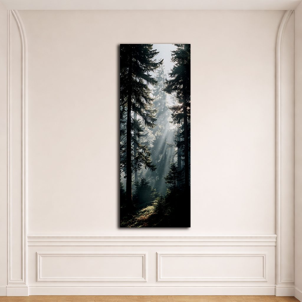 Sunbeams in Pine Forest canvas wall art, unframed canvas