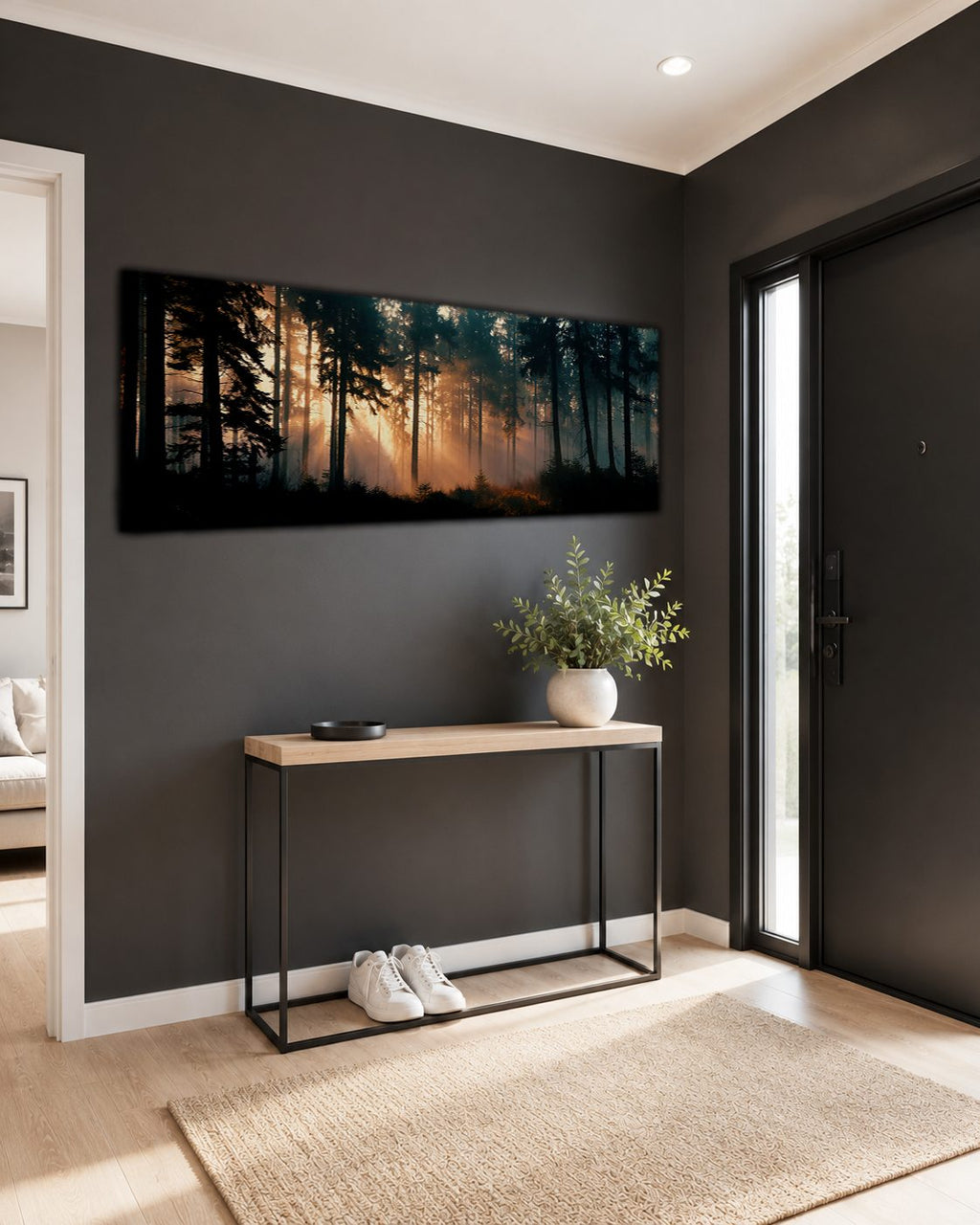 Sunlight Through Misty Forest canvas wall art, unframed canvas