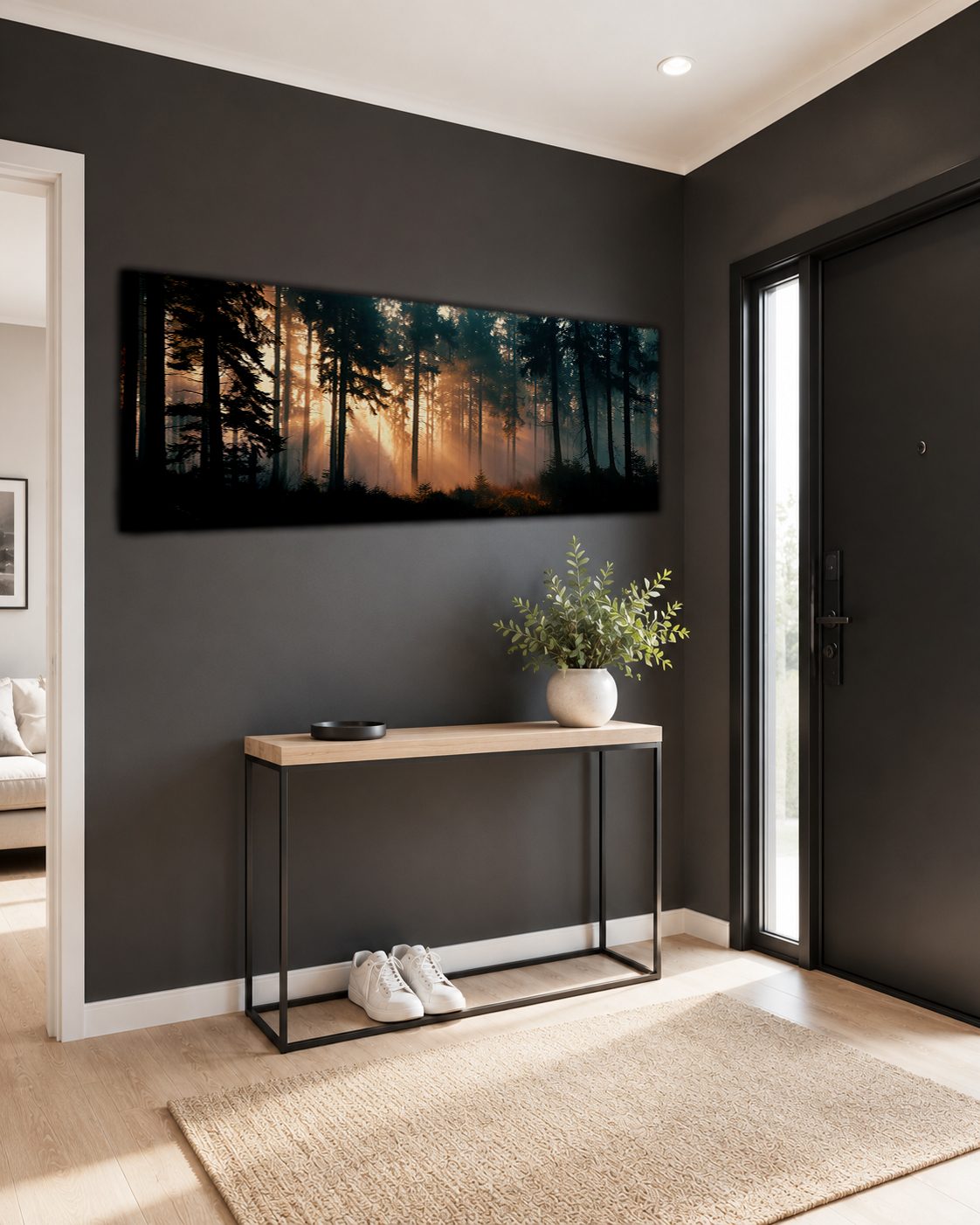 Sunlight Through Misty Forest canvas wall art, unframed canvas