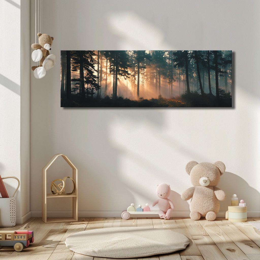 Sunlight Through Misty Forest canvas wall art, unframed canvas