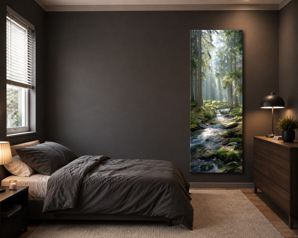 Sunlit Forest Creek canvas wall art, unframed canvas