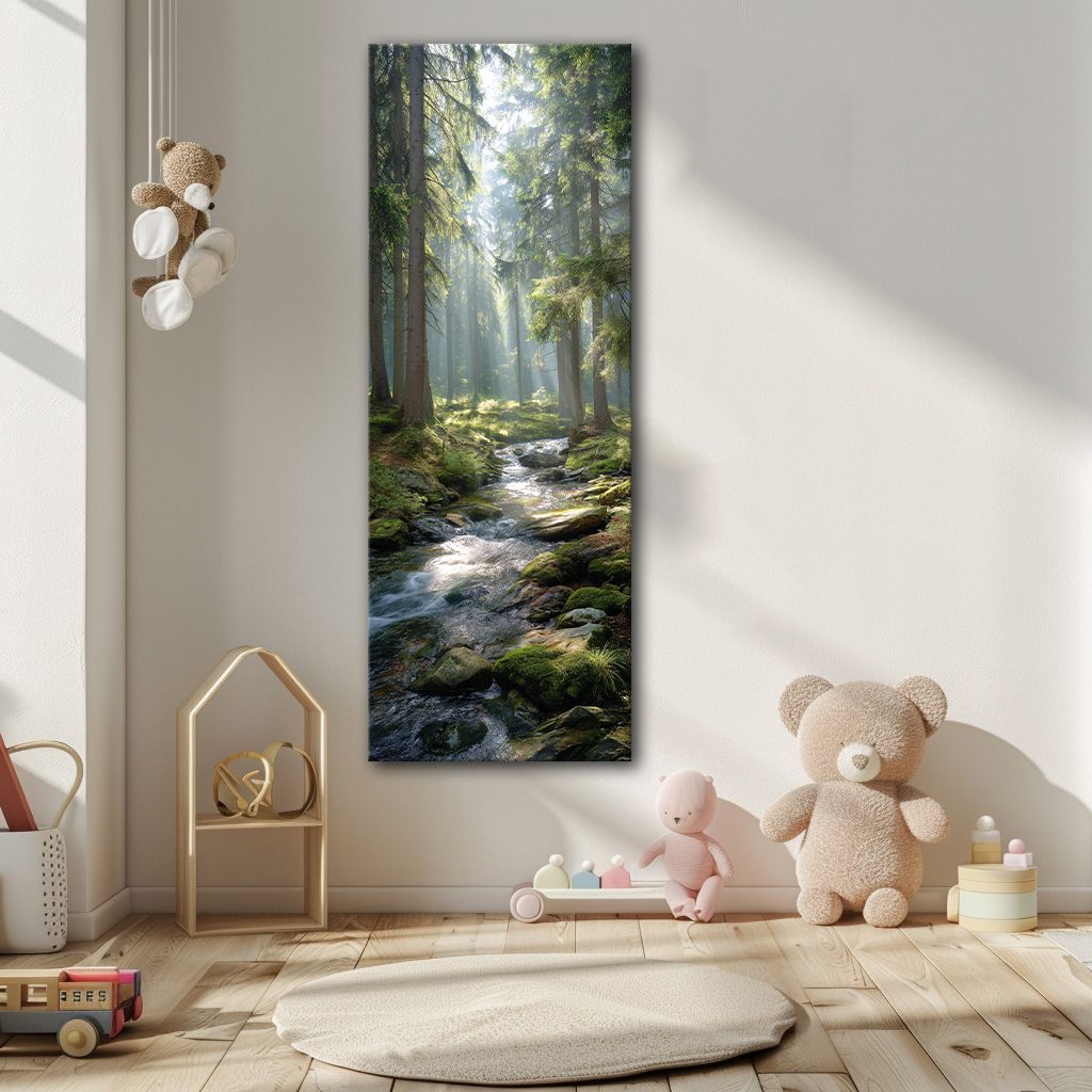 Sunlit Forest Creek canvas wall art, unframed canvas