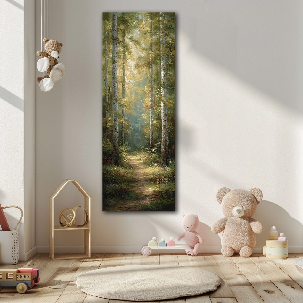Sunlit Forest Trail canvas wall art, unframed canvas