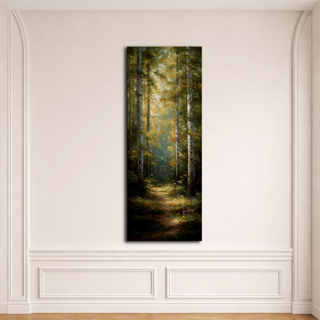 Sunlit Forest Trail canvas wall art, unframed canvas