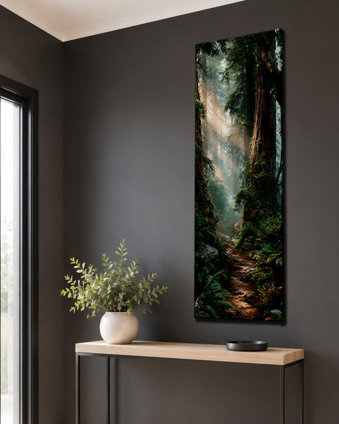 Sunlit Redwood Forest Trail canvas wall art, unframed canvas